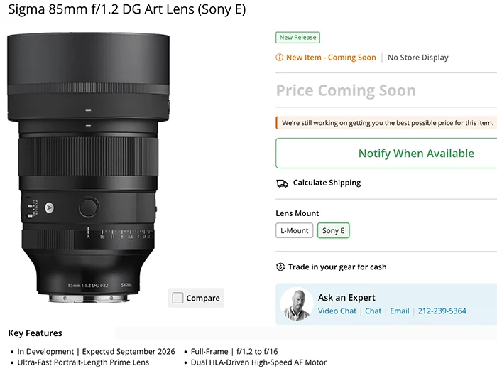 Adobe Camera RAW now officially supports the yet unreleased new Sigma85mm f/1.2L lens!