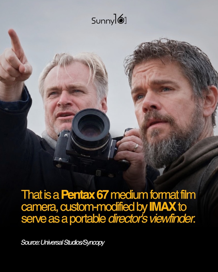 Christopher Nolan modified a Pentax6×7medium format camera to serve as a director’s viewfinder for The Odyssey movie