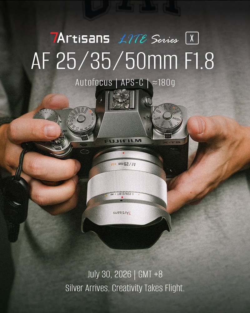 The7Artisans AF25/35/50mm f/1.8LITE lenses for Fujifilm X-mount are now available in silver